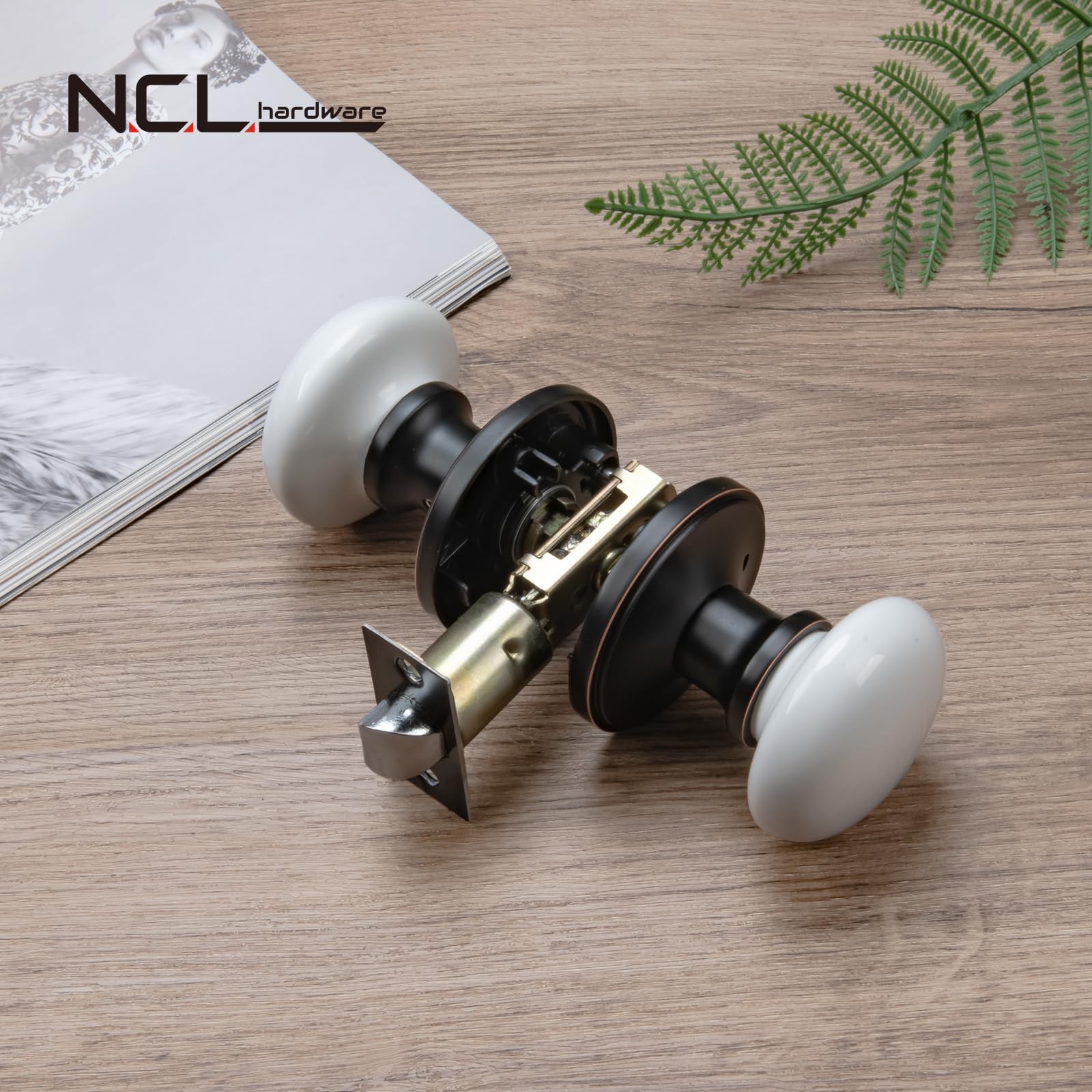 NCL White Porcelain Door Knobs, Oil Rubbed Bronze Keyless Door Levers gallery