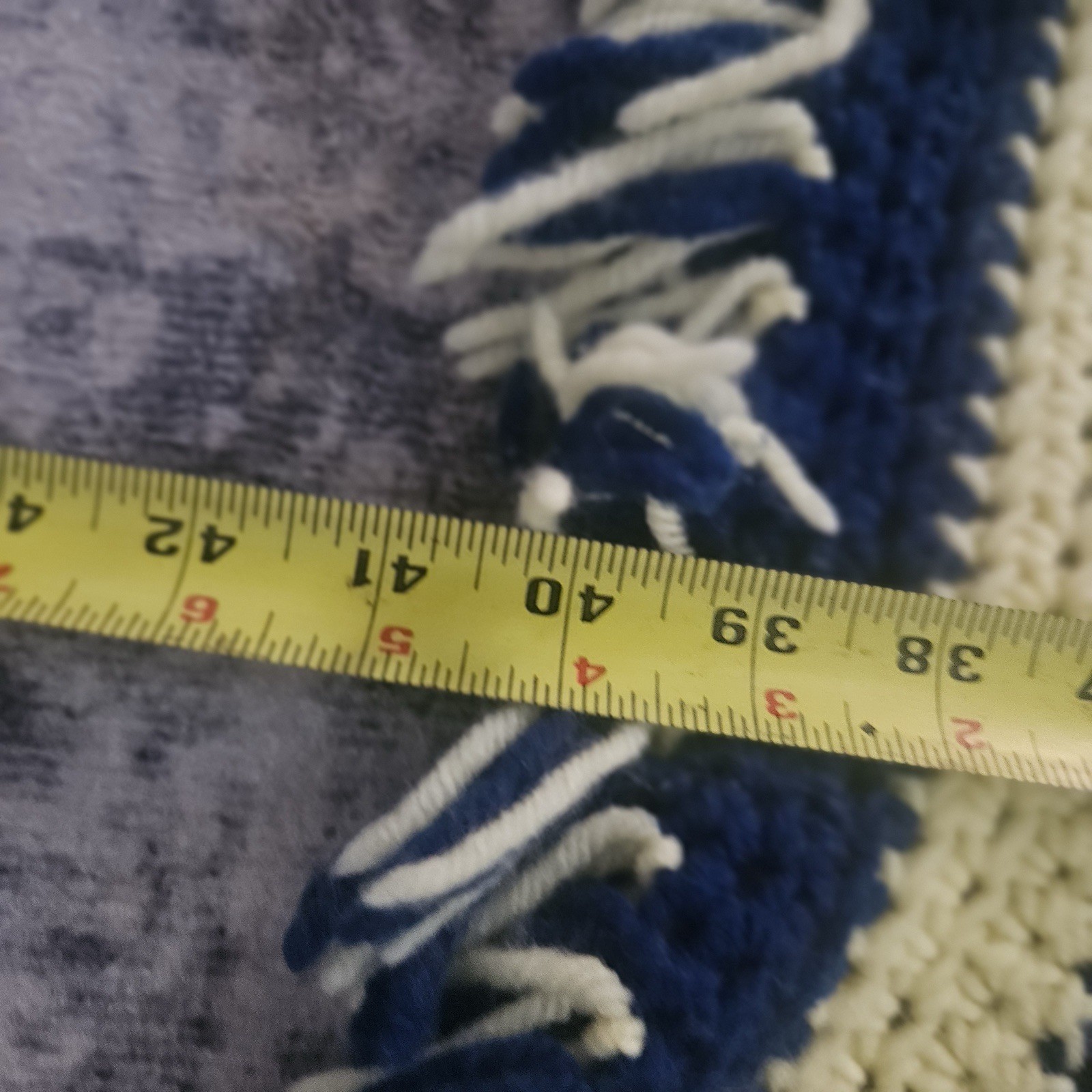 Hand Crochet Afghan Throw Blanket Yellow & Blue 41x 51” Fringe Square gallery