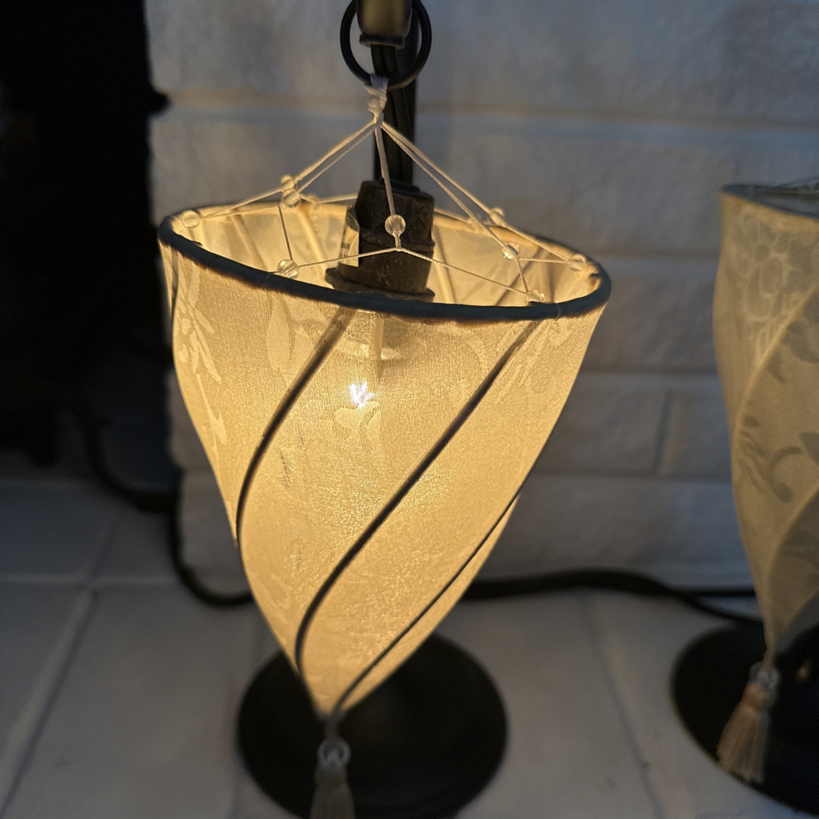 Pair Vintage Moroccan Medina Style Table Lamps Hook Hanging Fabric Cone Shade gallery