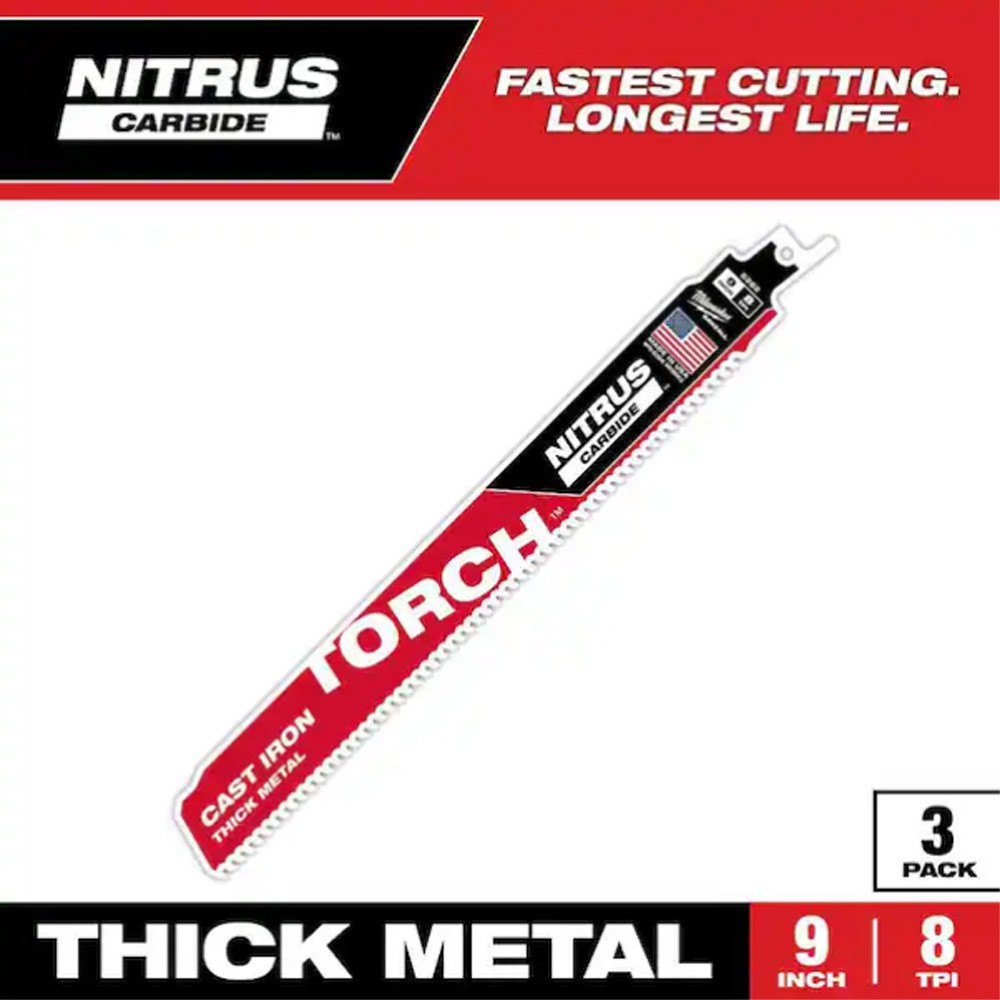New Milwaukee 48-00-5362 9" 3 Pack TORCH NITRUS Sawzall Blades for CAST IRON gallery