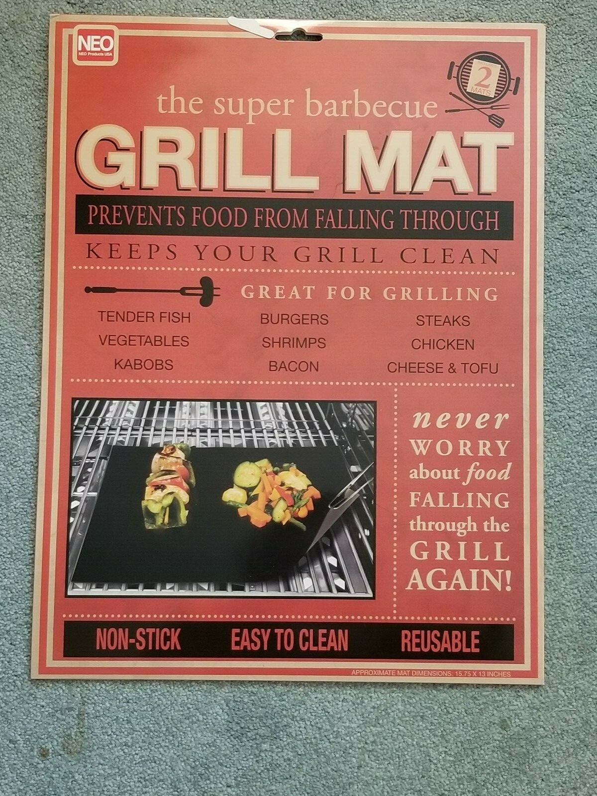 BBQ Grill Mat Non Stick Grilling Barbecue 16 x 13 2-Pack - Reusable gallery