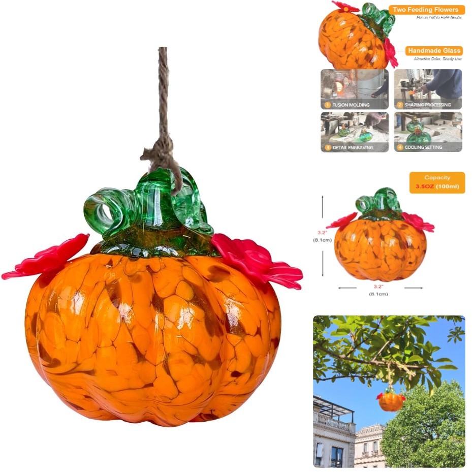 Vibrant Orange Glass Hummingbird Feeder – Hanging Nectar Feeder, Bee Resistant gallery