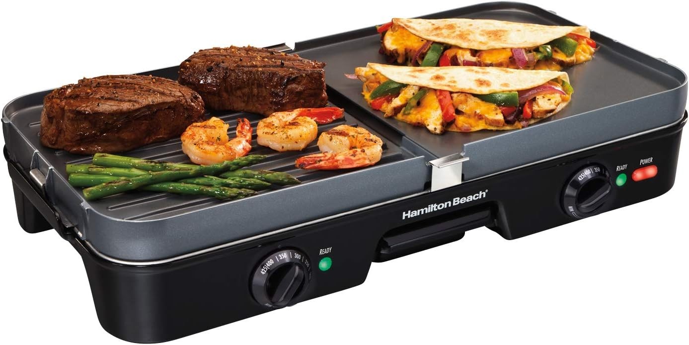 3-in-1 Electric Indoor Grill + Griddle, 8-Serving, 2 Cooking Zones gallery