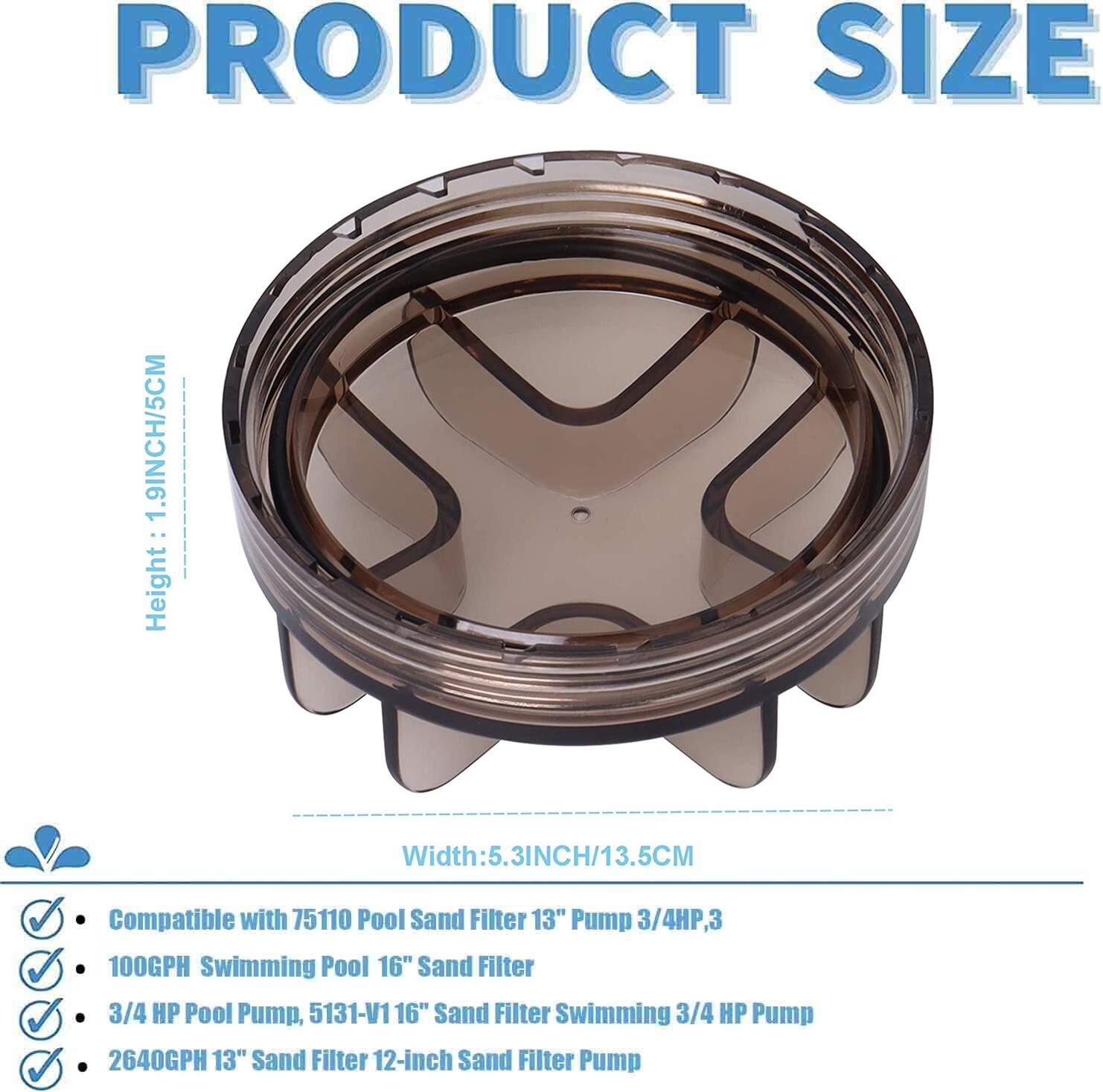 Pool Strainer Lid for Compatible with Sand Filter Pump 3/4HP 2400GPH Pond DIY gallery
