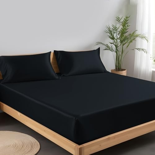 Only Viscose Derived from Bamboo, Fitted Sheet - King Jet Black Fitted Sheet gallery