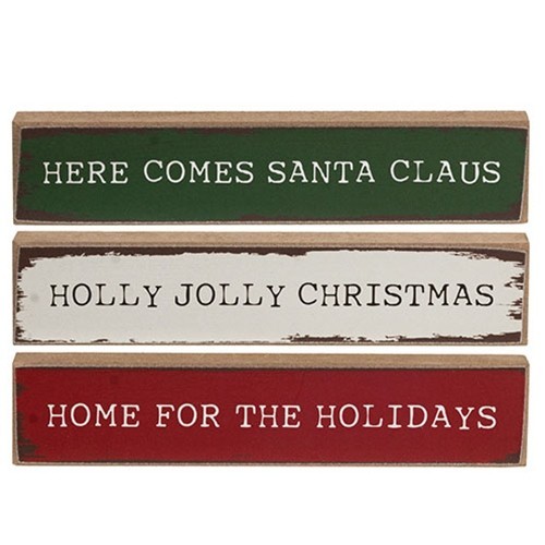 New PRIMITIVE CHRISTMAS Block Signs Stick 3pcs 6"Wx1"H Wood Painted MINI Rustic gallery