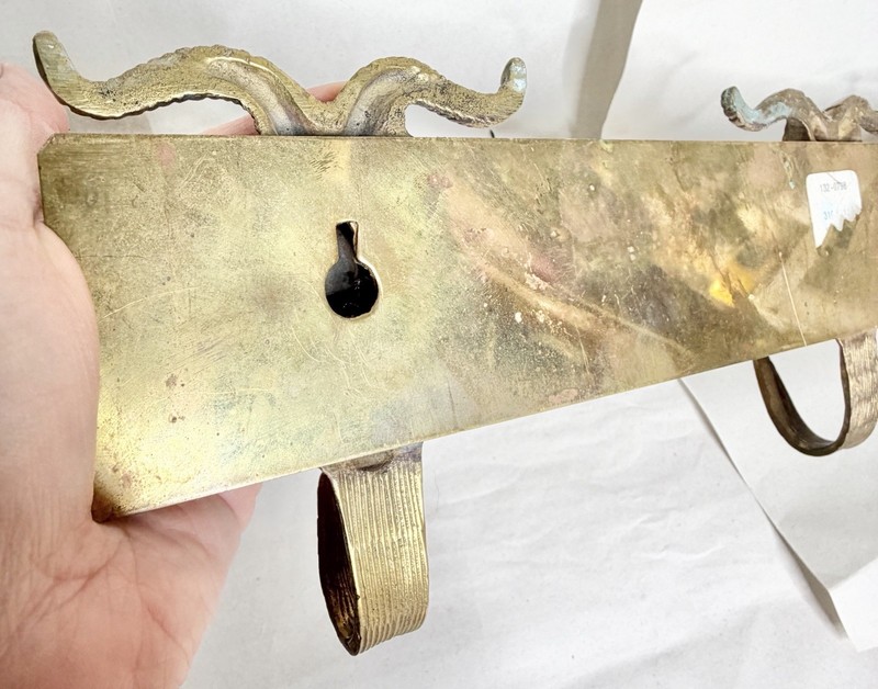 Mid Century Solid Brass Sculptural Goat Ram Head 3 Hook Wall Mount Coat Rack gallery