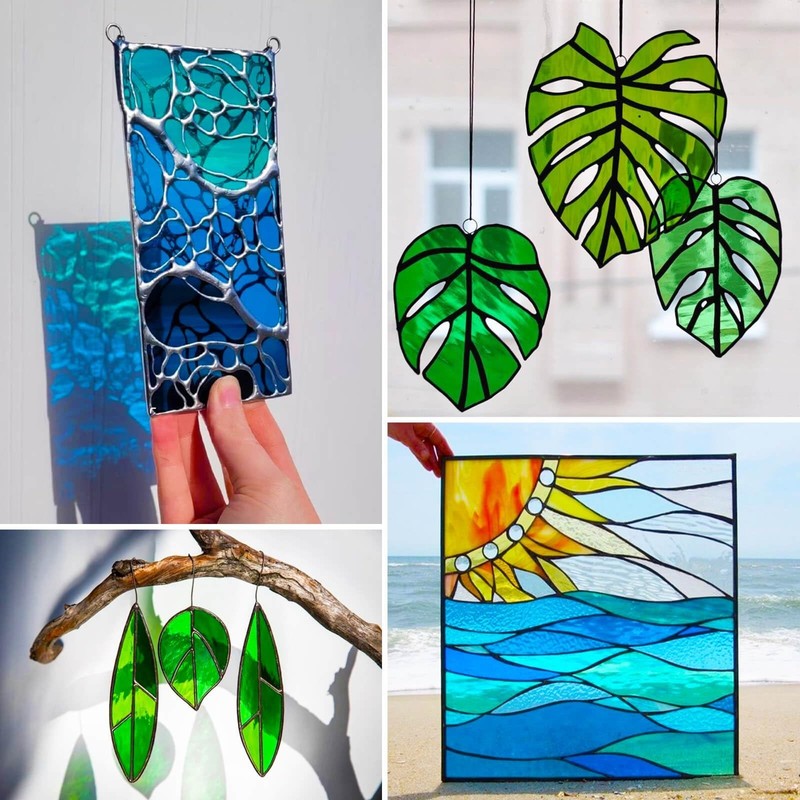 LITMIND 24 Sheets Transparent Stained Glass Sheets – Blue & Green Gradient gallery