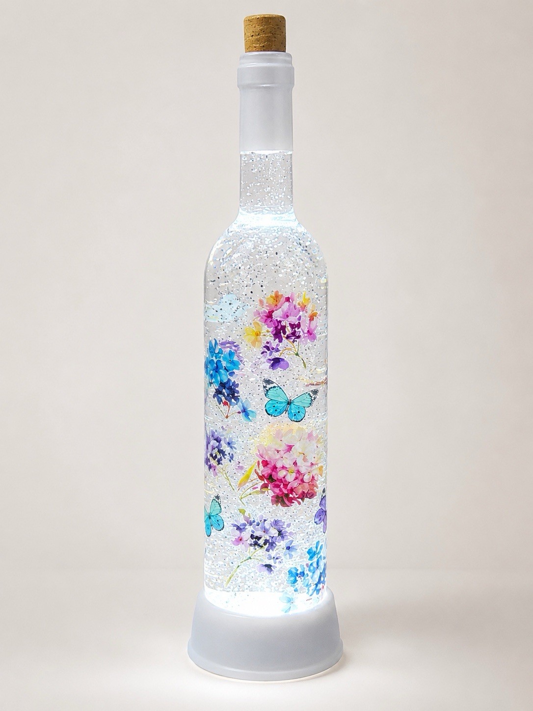 Rare Cracker Barrel Floral Butterfly Bottle Glitter Globe LED Light Open Box gallery