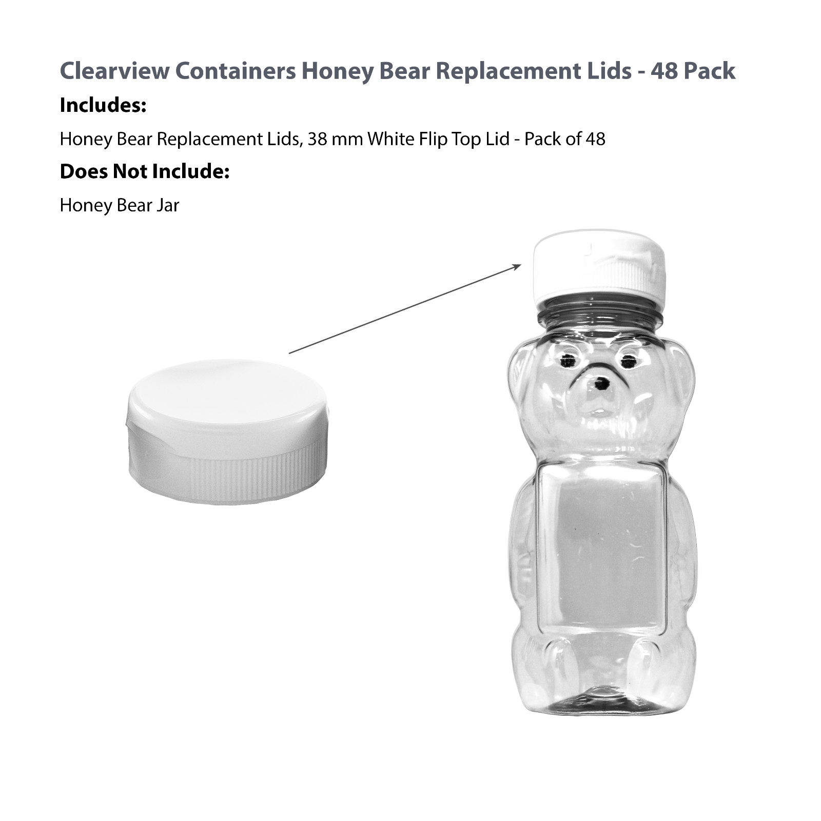 Clearview - 48 Pack, 38mm White Flip Top Honey Bear Replacement Lids - BPA Free gallery