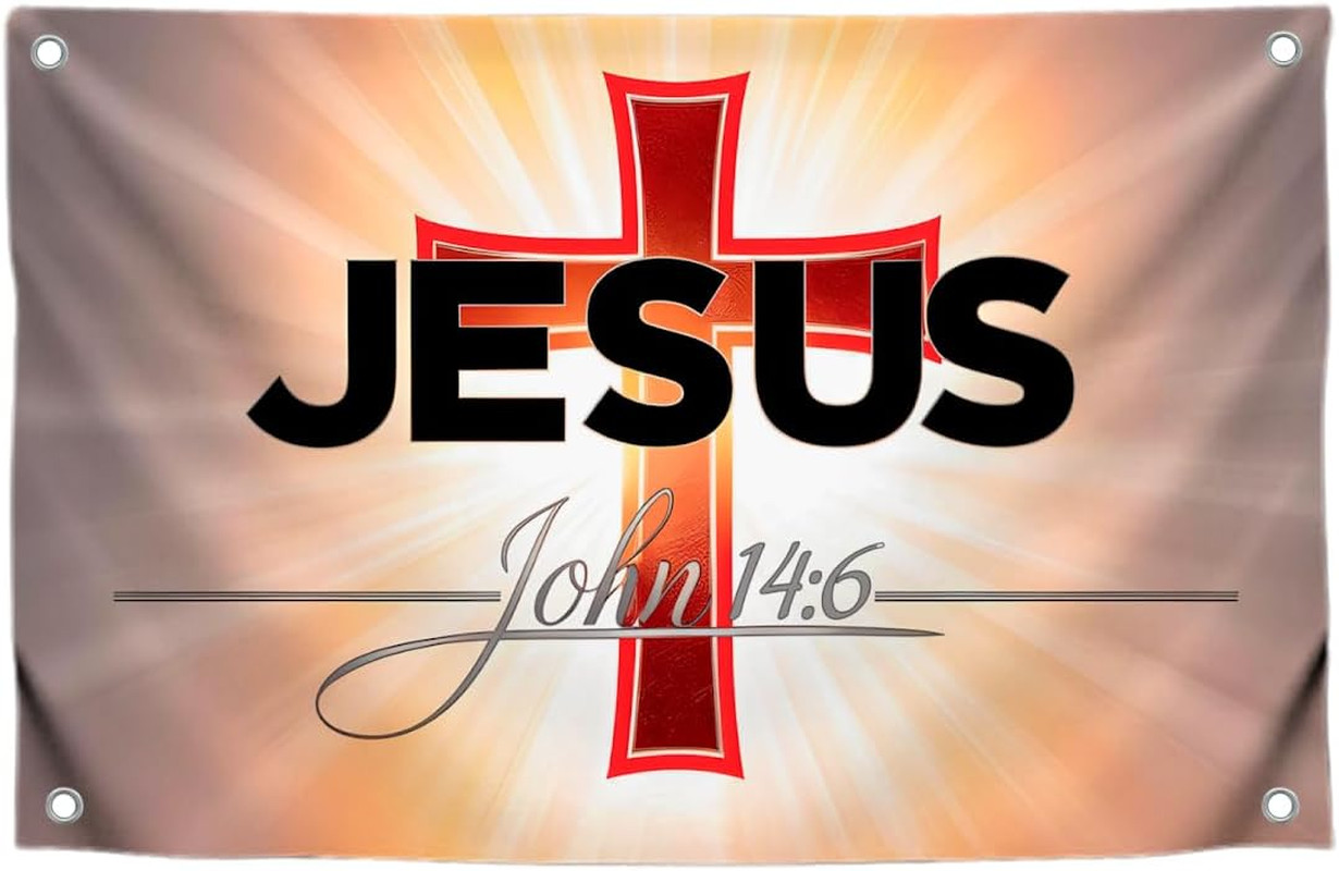 3X5 Feet Christian Polyester Flag Jesus John 14:6 with 4 Brass Grommets - Khri gallery