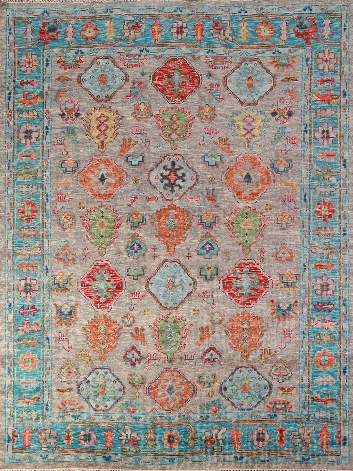 Geometric Oushak Oriental Area Rug 8x10 Tribal Gray Wool Handmade Room Size Rug gallery