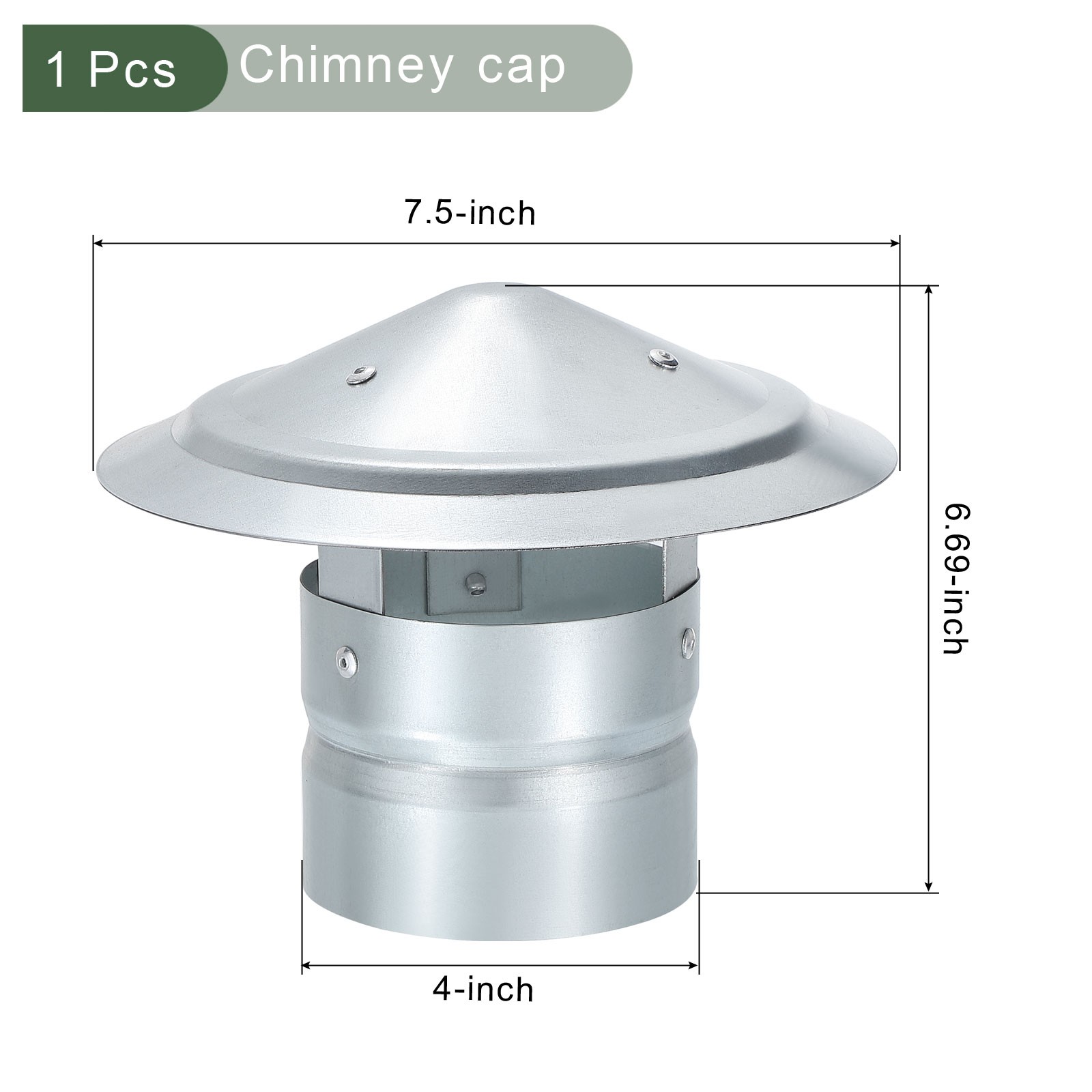 1 Pcs 4-Inch Round Chimney Cap, Galvanized Iron Cone Top Chimney Cap (L 6.69In) gallery