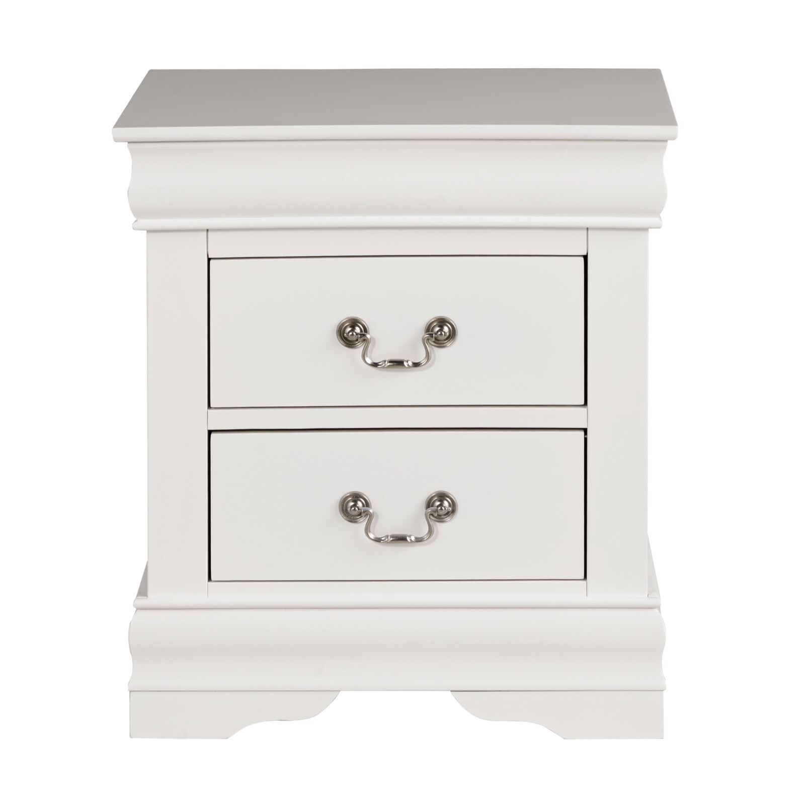 Fully-assembled white wooden nightstand with drawers for bedroom storage gallery