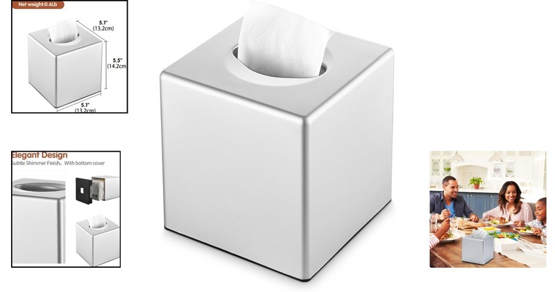 Elegant Silver Square Tissue Box Cover - Modern Home Accessory for All Rooms gallery