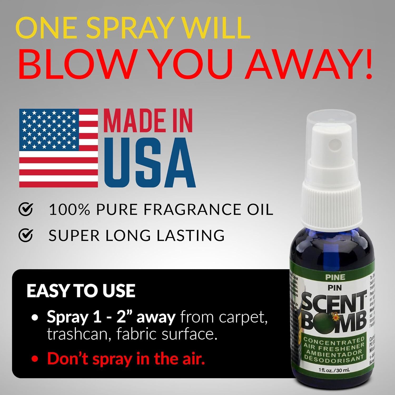 Scent Bomb 100% Oil Based Concentrated Air Freshener Spray, Pine, 4 Packs gallery