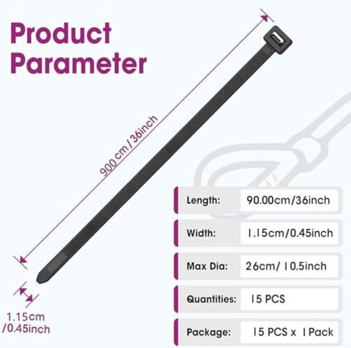 36 Inch Cable Ties Heavy Duty 15 Pack UV Resistant Nylon Zip Ties 36 inch Black gallery