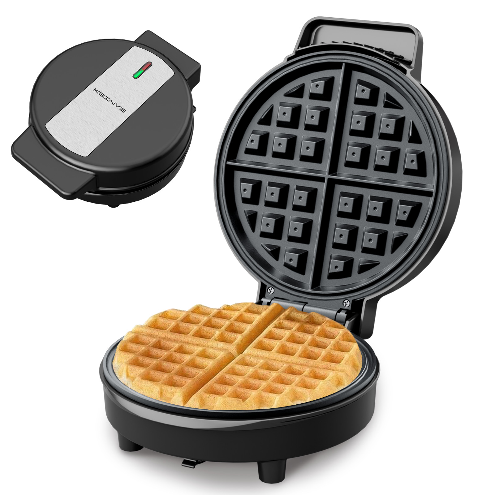 8" Round Waffle Maker, 1000W, Nonstick, Quick Heat, Family-Friendly, Black gallery