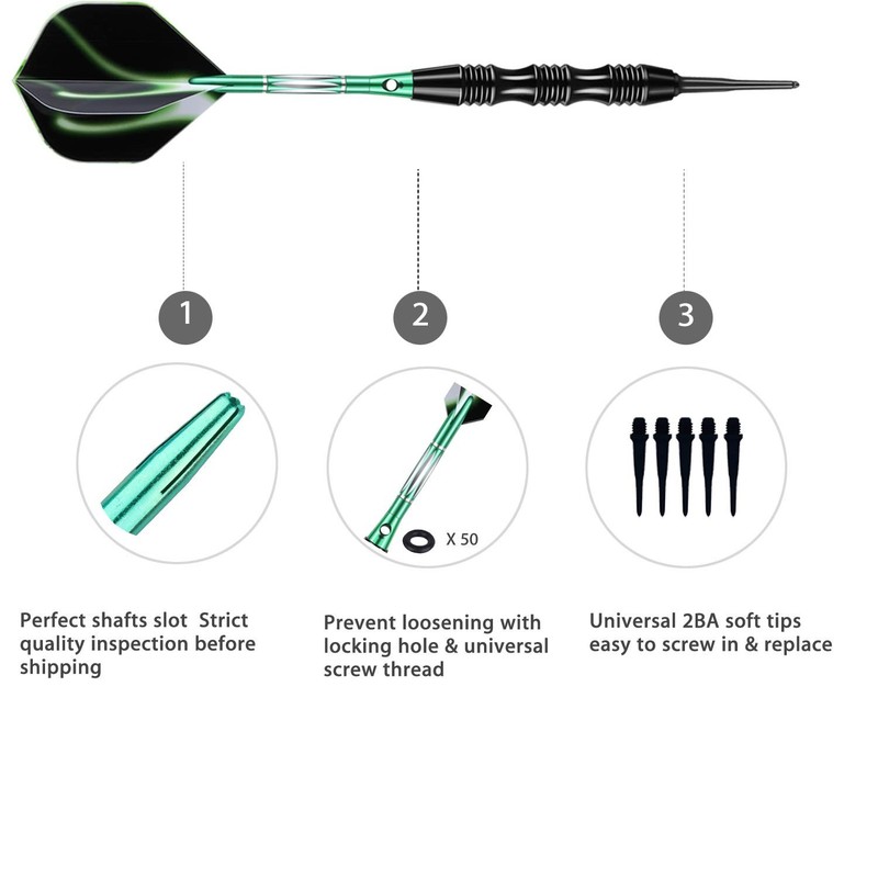 sanfeng Professional Soft Tip Darts Set 20 Grams W/ 50 O-Rings- 30 GREEN gallery