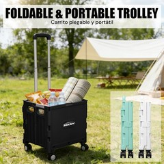 Foldable Rolling Crate with Lid & Telescopic Handle Portable Utility Cart Multi