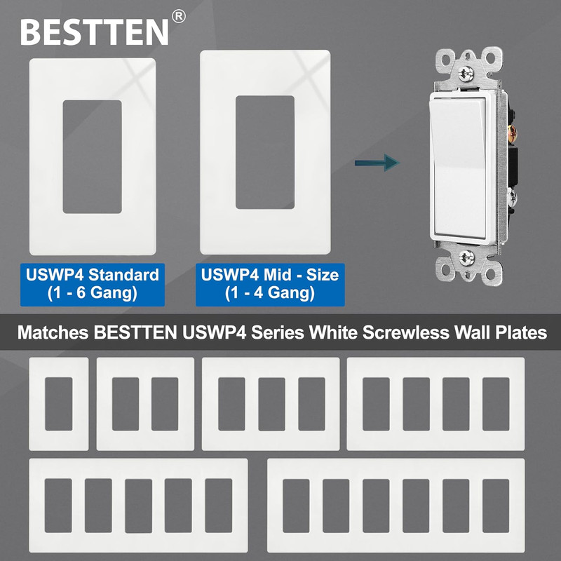 10 Pack Single Pole Decorator Light Switch with Wallplate, 15A 120/277V, Rocker gallery