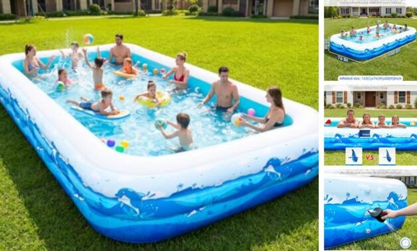 Extra Large Inflatable Pool for Adults, 165"x76"x22" Full-Sized Blow Up Blue gallery