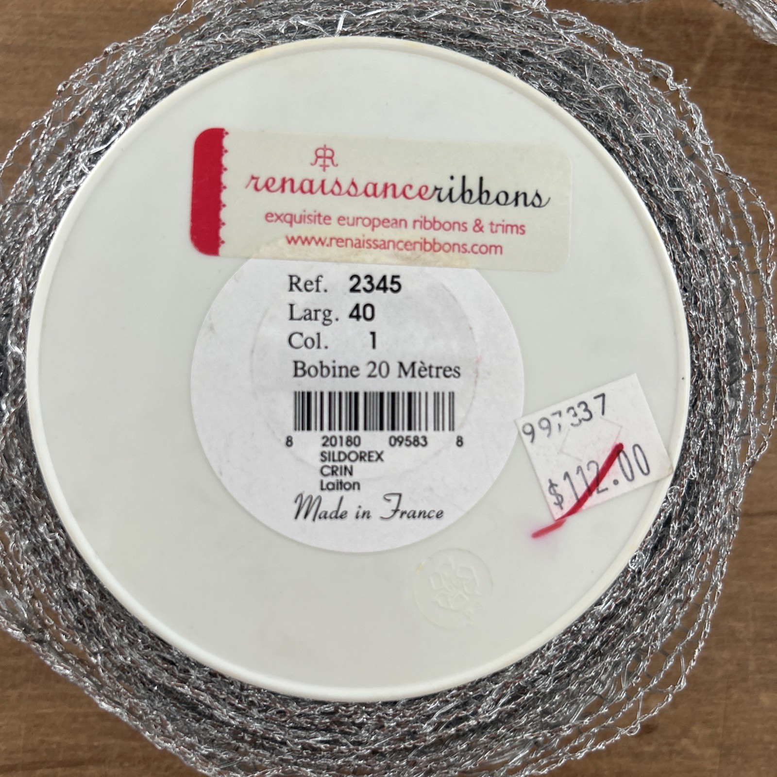 Vintage Silver Metallic Wire Edge Lace Ribbon 1 3/8” Wide 19 yds Made in France gallery
