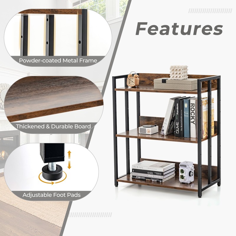 3-Tier Versatile Sturdy Bookcase Storage Rack for Living Room Study Kitchen gallery