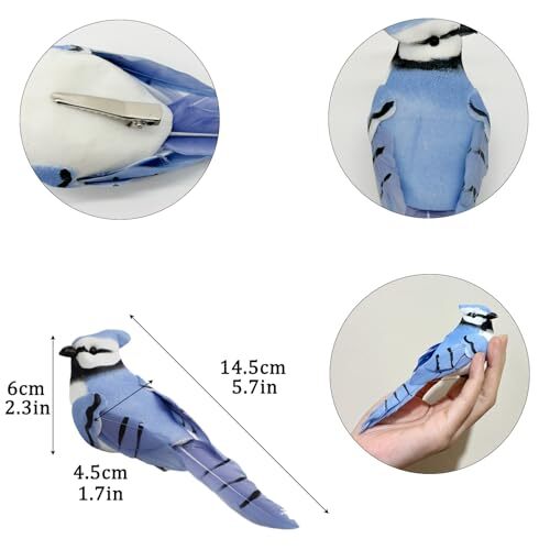 On Artificial Birds 5.5-Inch Realistic Blue Jay Feathered Bird 2pcs Clip gallery