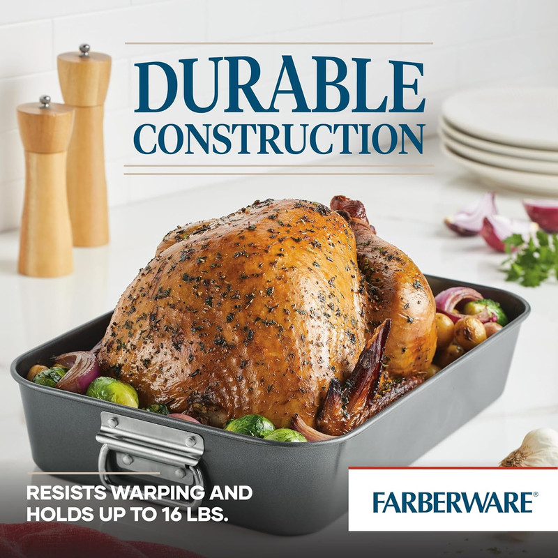 Bakeware Nonstick Roaster with Flat Rack, Roasting Pan with Rack for Home Cookin gallery