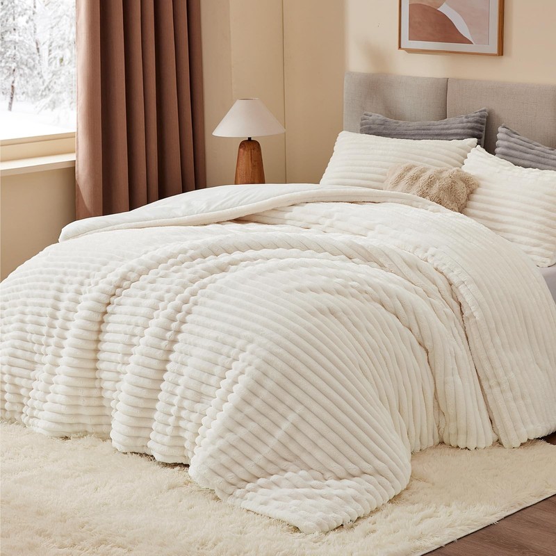 Fleece Queen Comforter Set -Super Soft & Warm Fluffy Cream White Bedding, Lux... gallery