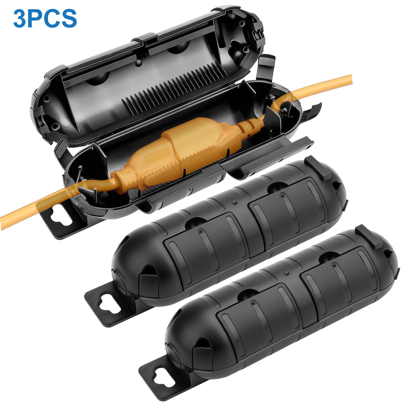 3× Weatherproof Extension Cord Protector Box Dustproof Outdoor Plug Cover Black gallery