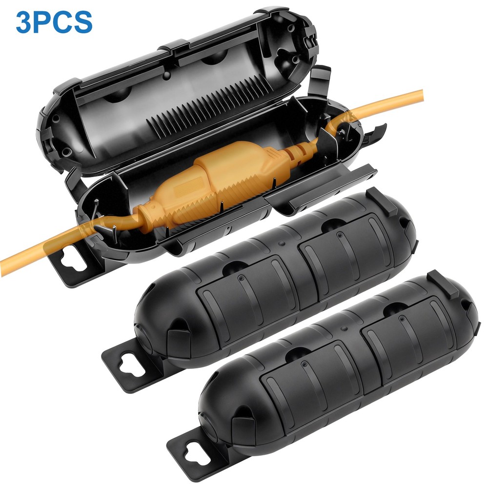 3× Weatherproof Extension Cord Protector Box Dustproof Outdoor Plug Cover Black