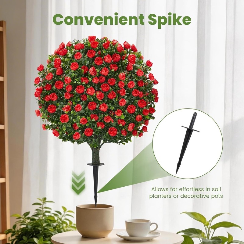 *NEW* 2-Pack Artificial Rose Topiary Ball Trees with Ground Spike gallery