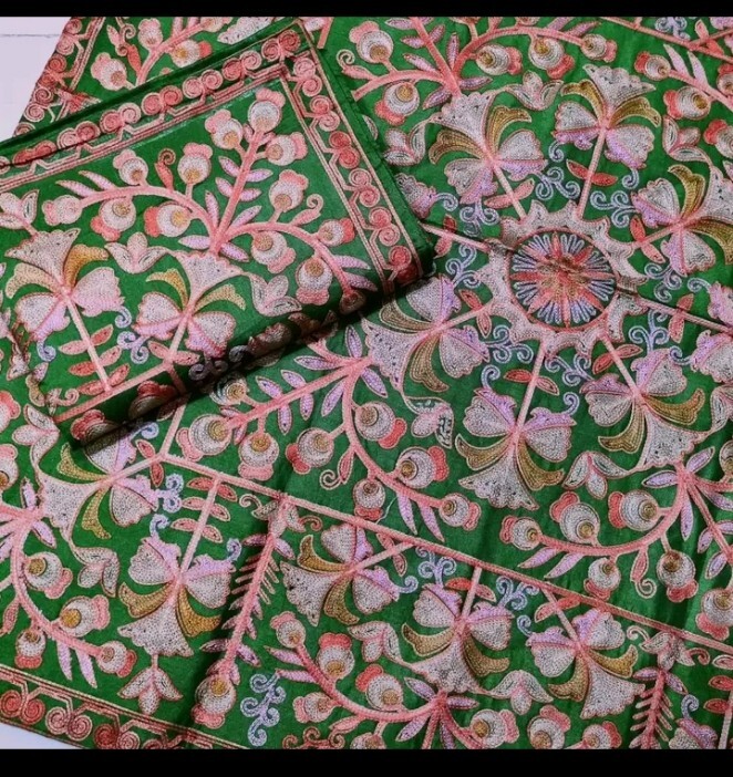 Pakistani Aari Work Floor Cushion Cover Full Embroidered Silk Base Cushion Cover