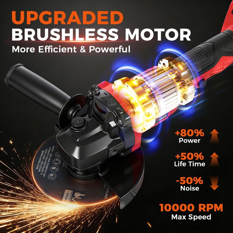 Cordless Angle Grinder with Battery 2X 5.0Ah 21V, 4-1/2 inch to 5 inch, 10000RPM gallery