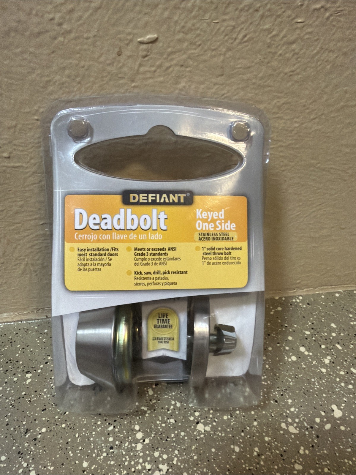 Defiant Single Cylinder Deadbolt Stainless Steel Keyed One Side ANSI Grade 3 NEW gallery