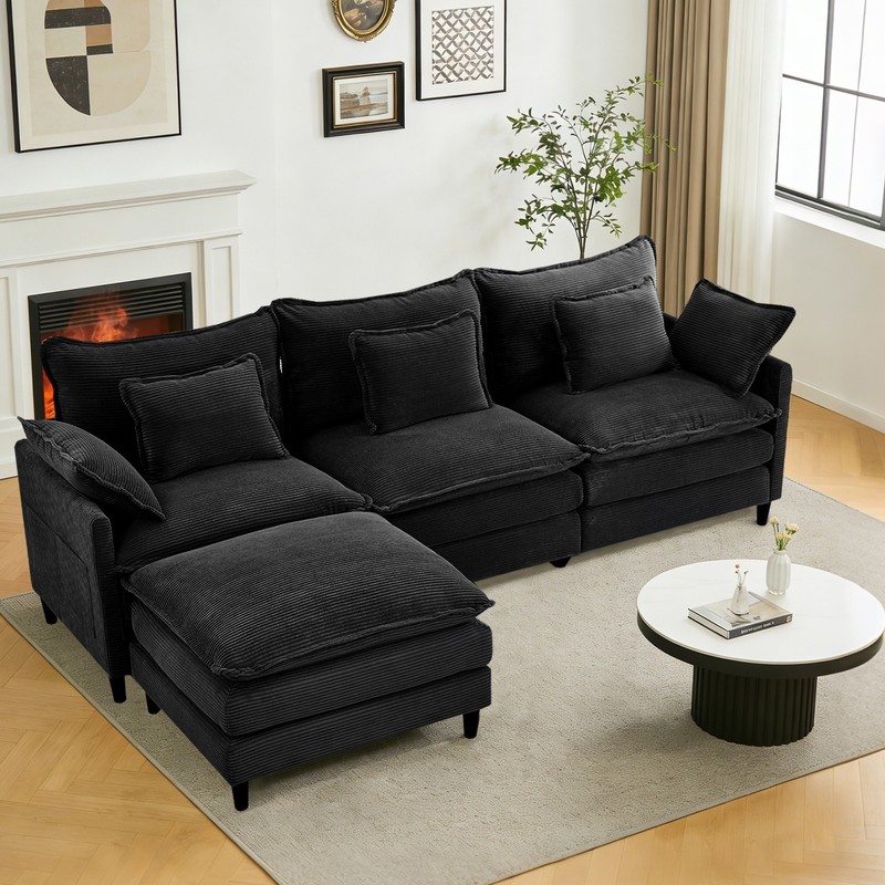 L-Shaped Modular Sectional Sofa Set Corduroy Couch for Living Room with Chaise gallery