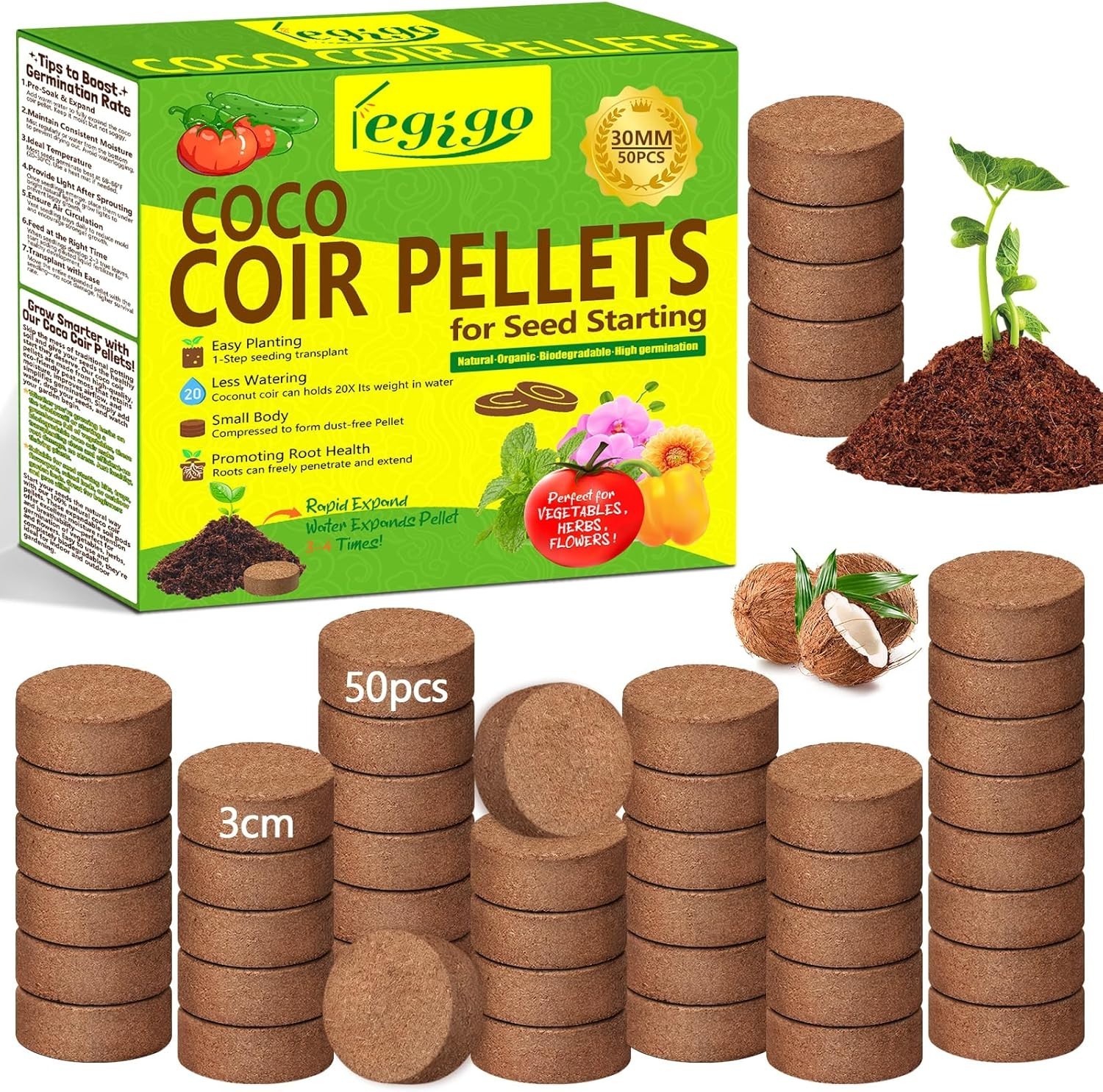 50Pcs Coco Coir Seed Starter Pellets 30mm Compressed Soil Plugs Organic Peat gallery