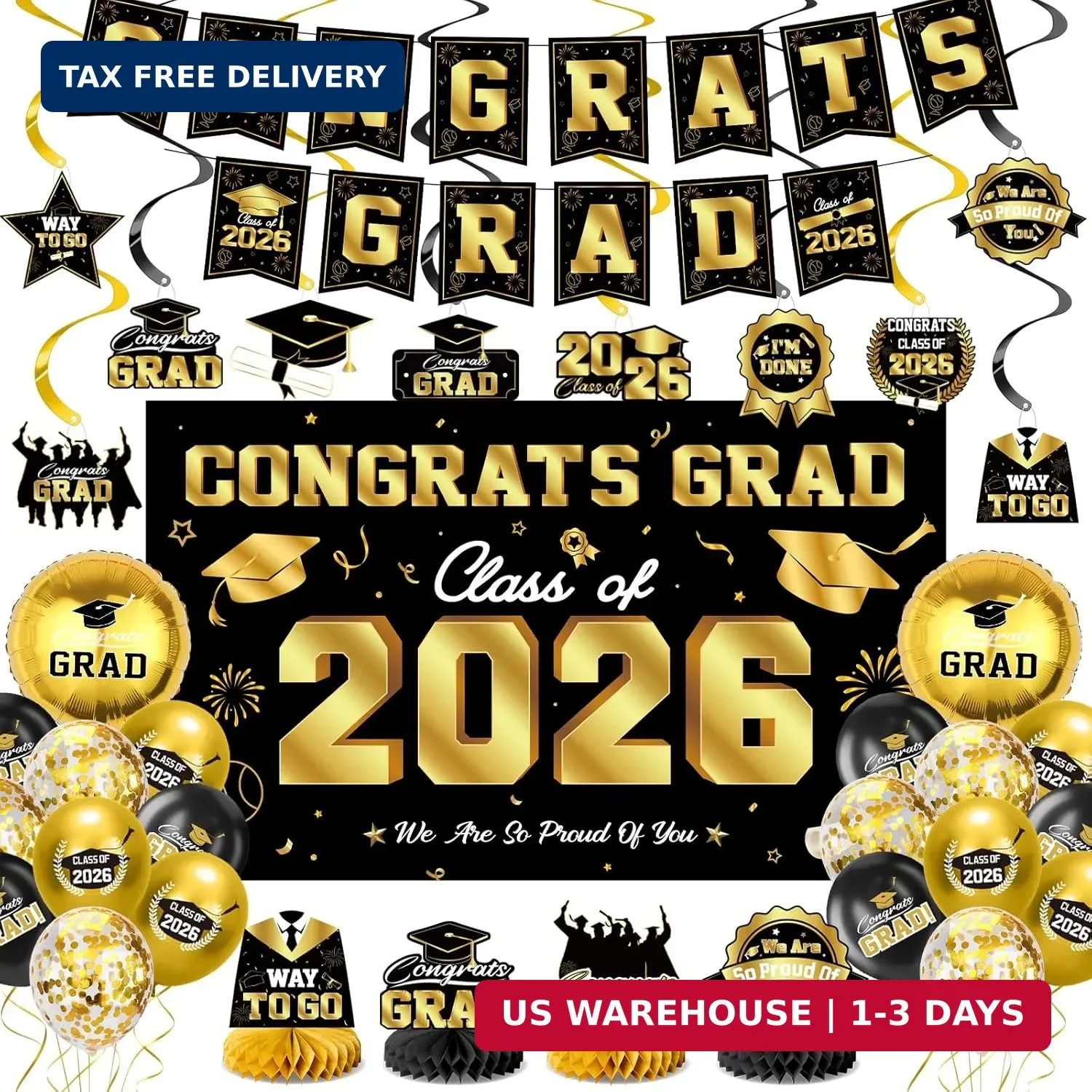 Graduation Decorations 2026-Black and Gold Graduation Party Decorations Supplies gallery
