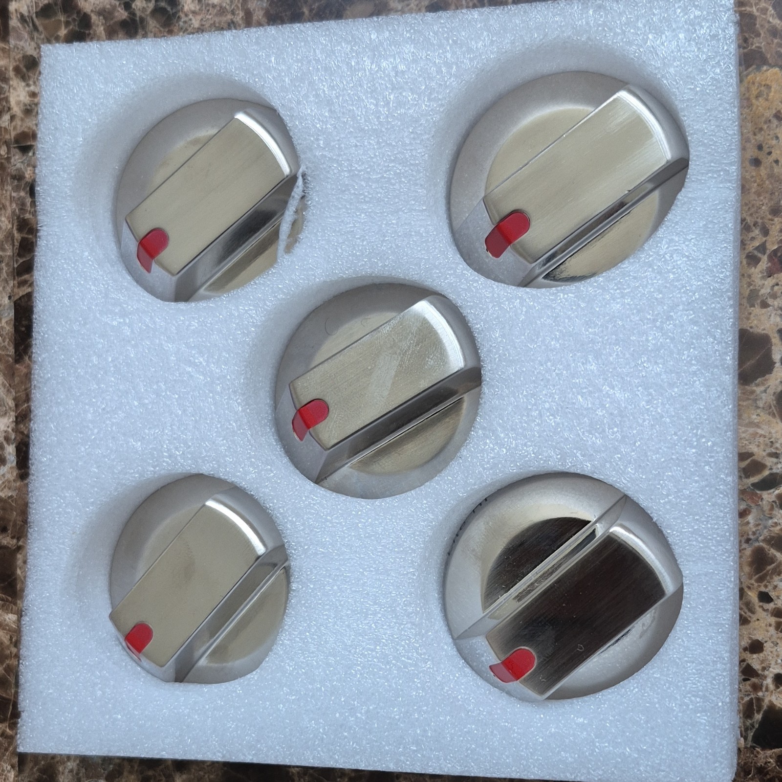 Cooktop Control Knobs Set of 5 Metal Silver with Red Indicator gallery