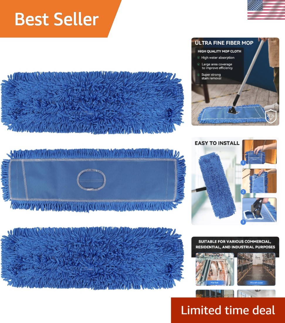 Dust Mop Head Replacement 24 Inch Blue Microfiber 3 Pack Commercial Sweeper gallery