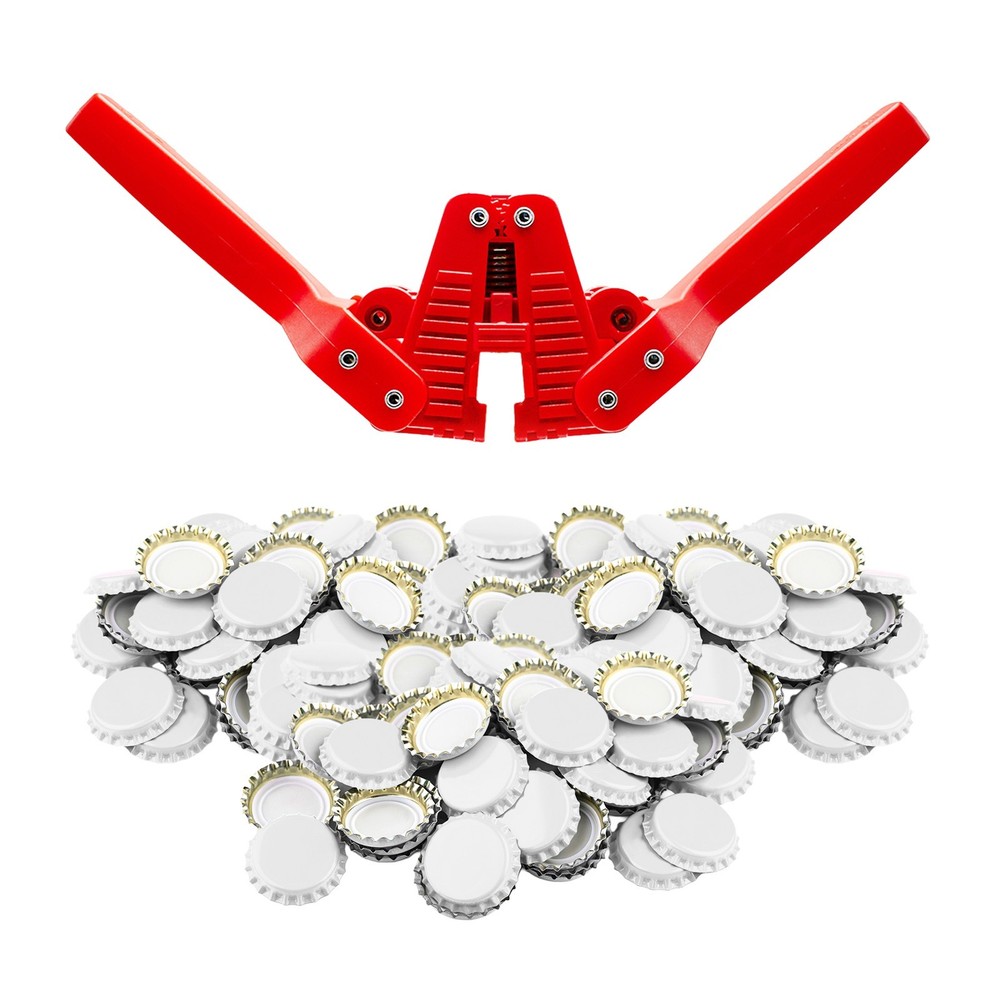 Fermentaholics Beer Bottle Capper & Lid Set and 144 White Crown Caps