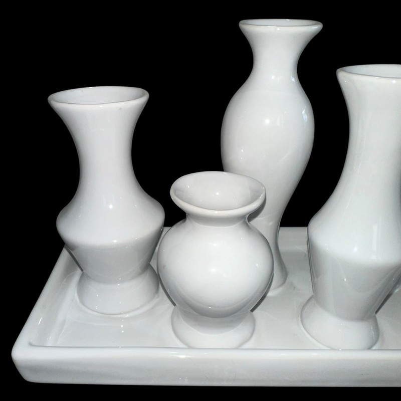 7 Bud Vases Attached Together On The Base, Ceramic Unique Art Deco White gallery