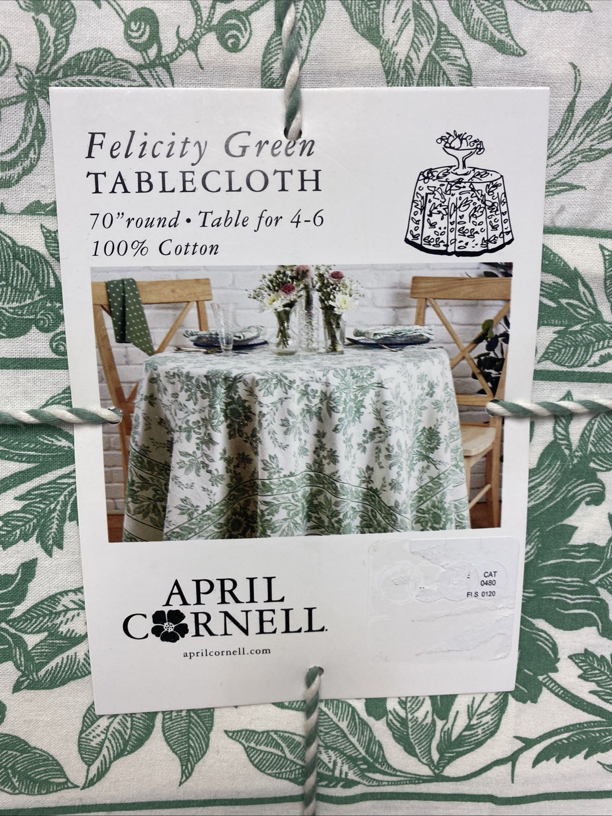 April Cornell Felicity Green Round Tablecloth 100% Cotton 70" NWT gallery