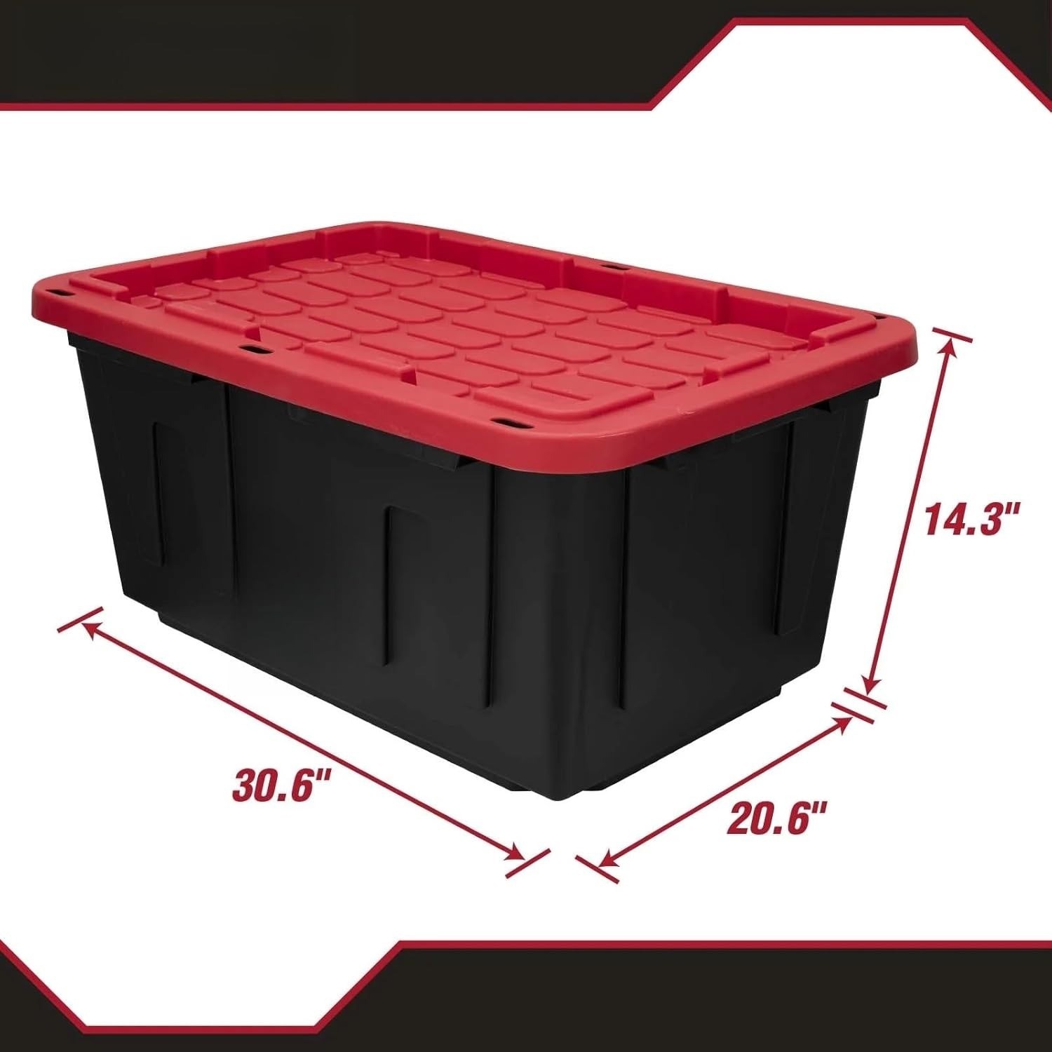 Hyper Tough 27 Gallon Snap Lid Plastic Storage Bin Container, Black with Red Lid gallery
