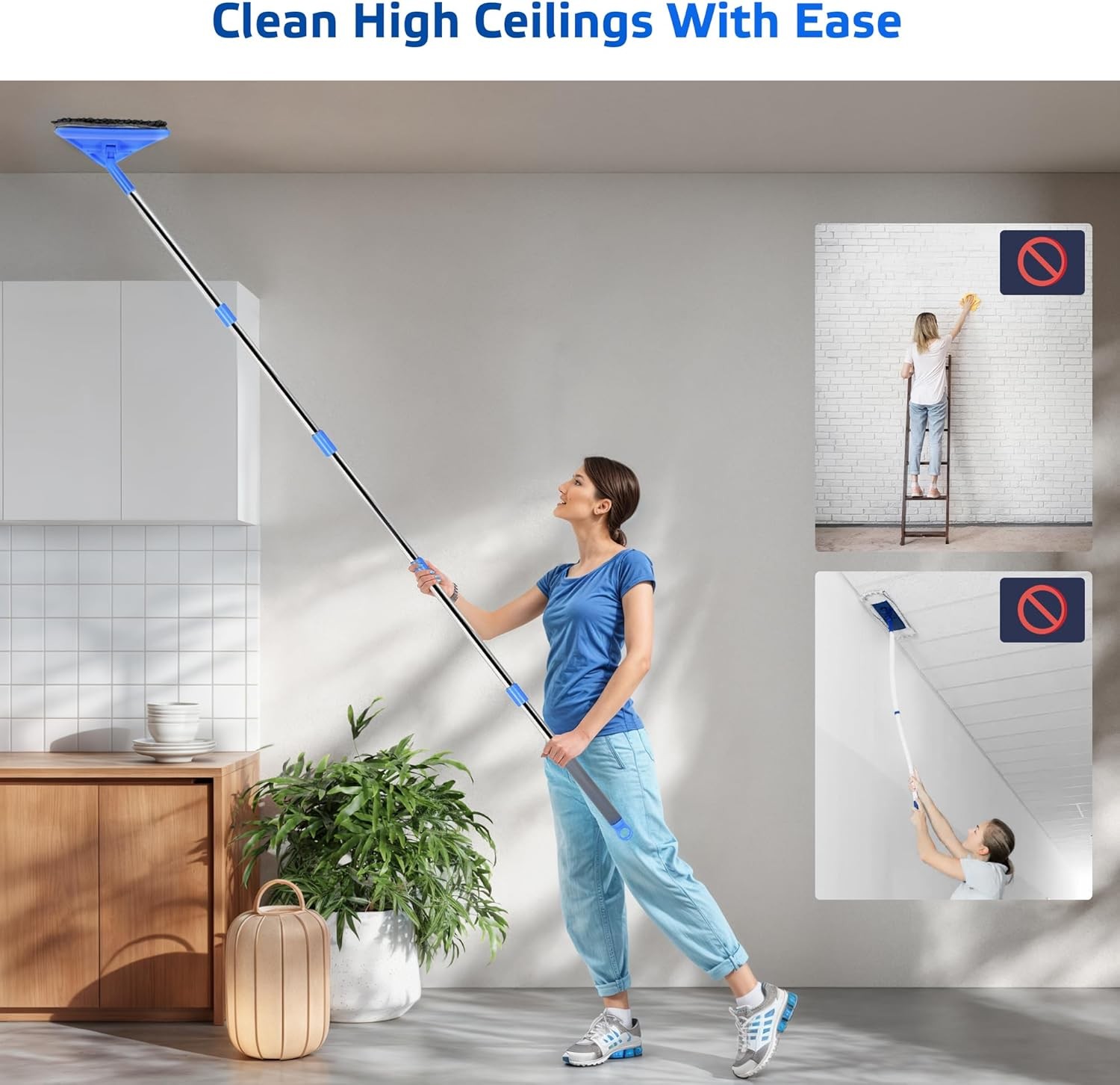 Wall Mop, 77 Inches Long Handle Wall Cleaner with Squeegee, 3-In-1 Wall Cleaner gallery