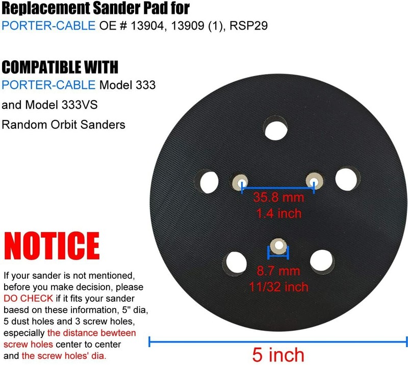 2Pcs 5inch 5Hole Hook & Loop Sander Pad For Porter Cable 13904 13909 332 333 334 gallery