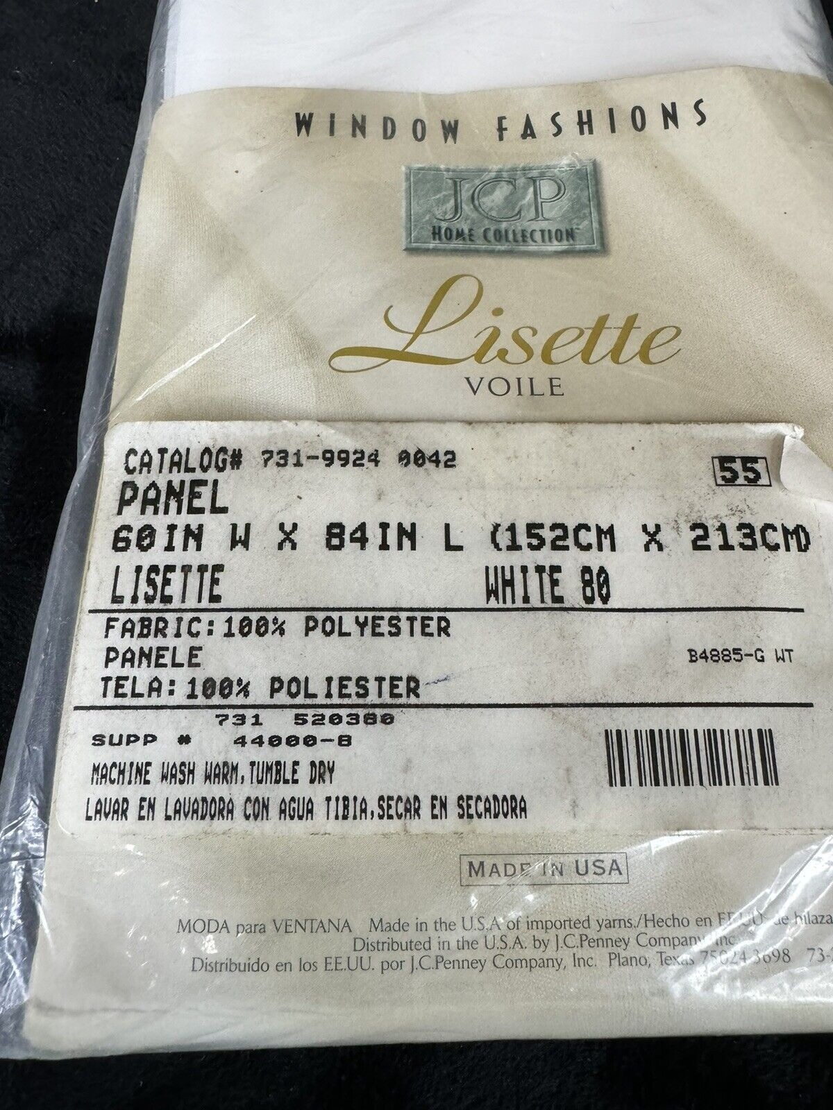 NIP Window Panel JC Penney Lisette Voile Sheers 60" W x 84" L White Curtain gallery