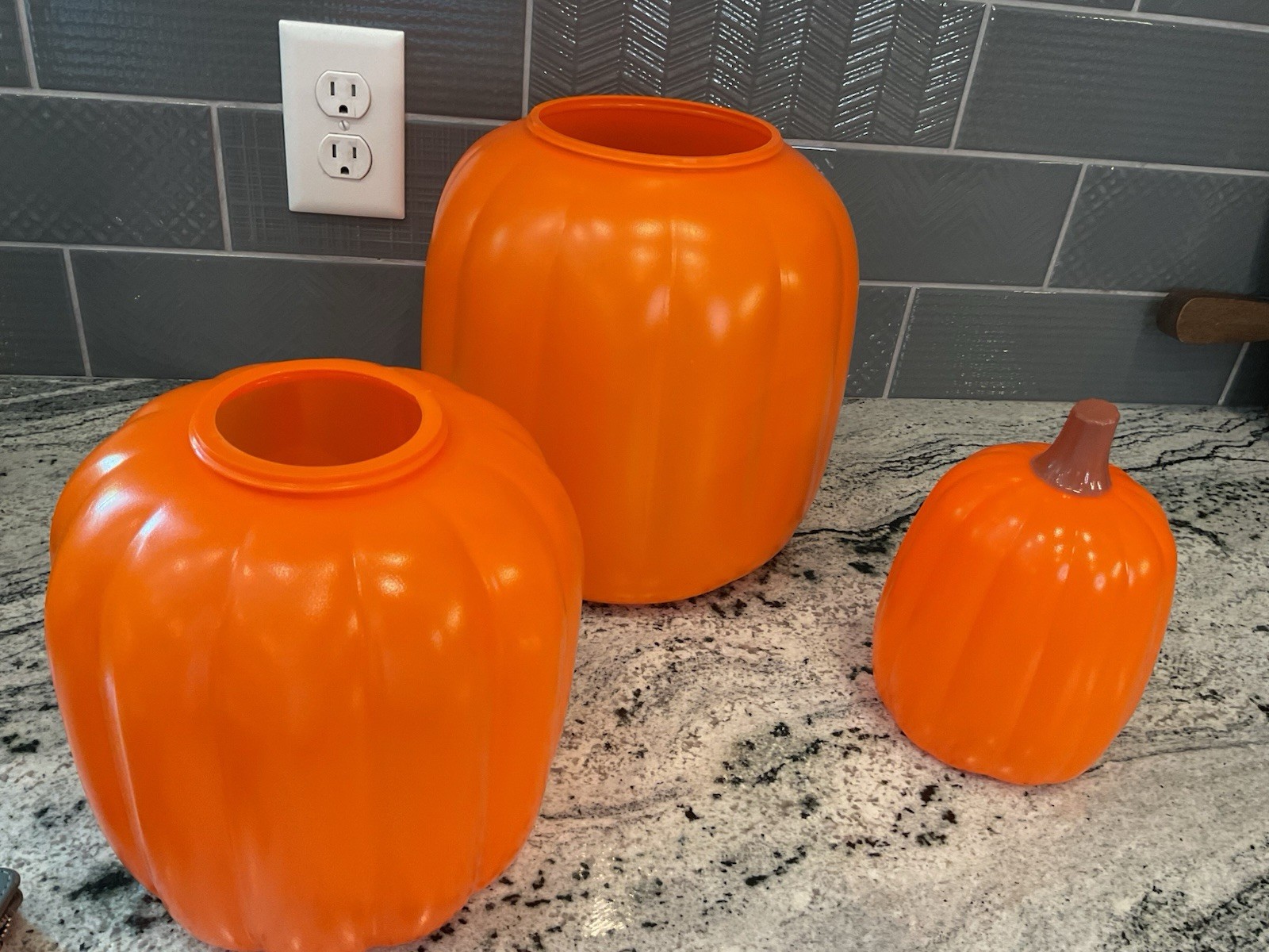 Three Piece Stacking Jack-o-Lantern Pumpkins 24 In Pumpkin Halloween Decoration gallery